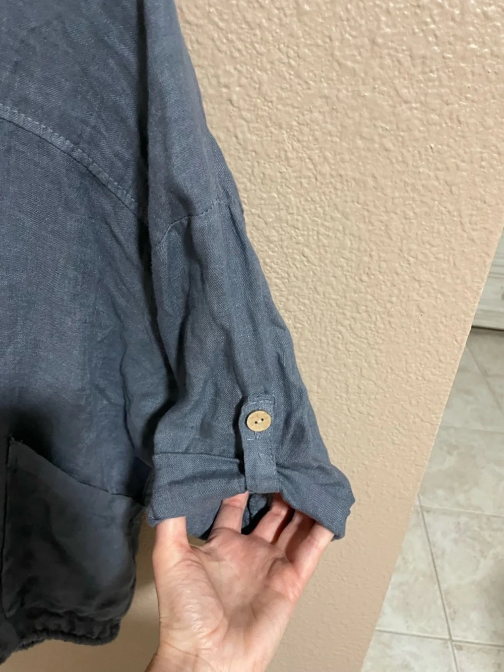 Made in Italy linen Lightweight Blue Hooded Zip-Front Women's Jacket